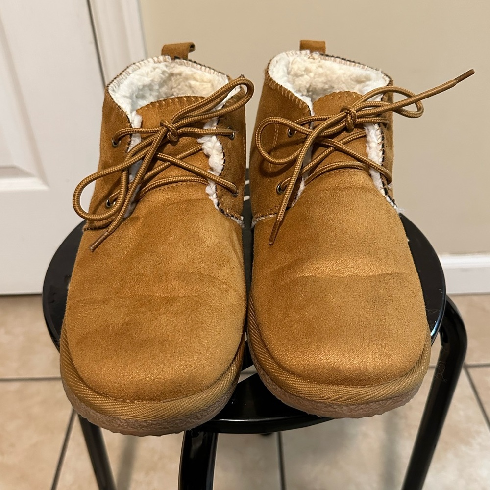 Willowbee Laced up Faux Suede Booties with Faux Fur Lining